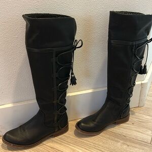 XOXO Black Over the Knee Boots with Lace Detail